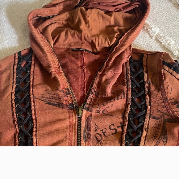 SALVAGE Y2K Corset Lace Up Sleeves Distressed Grunge Hoodie. L - Picture 4 of 12